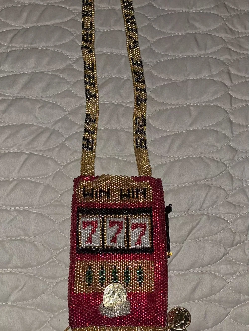 Beaded Multicolor Clutch Bag - Red, Gold, White Accent